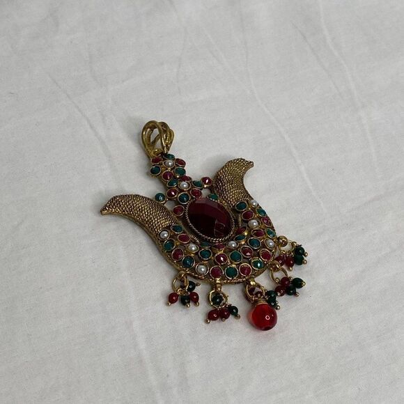 VINTAGE Large Gold & Ruby Dangly Necklace Pendant - Picture 3 of 4